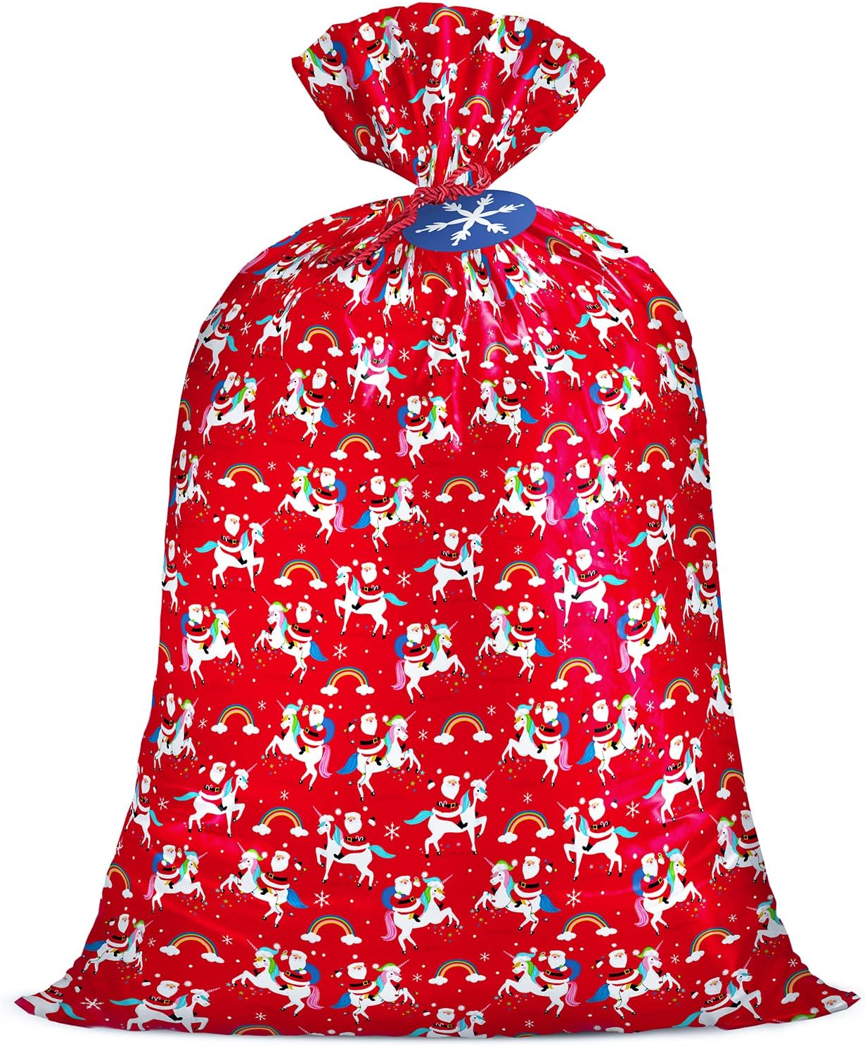 WRAPAHOLIC 56" Large Christmas Plastic Gift Bag - Red Santa Claus and Unicorn De...