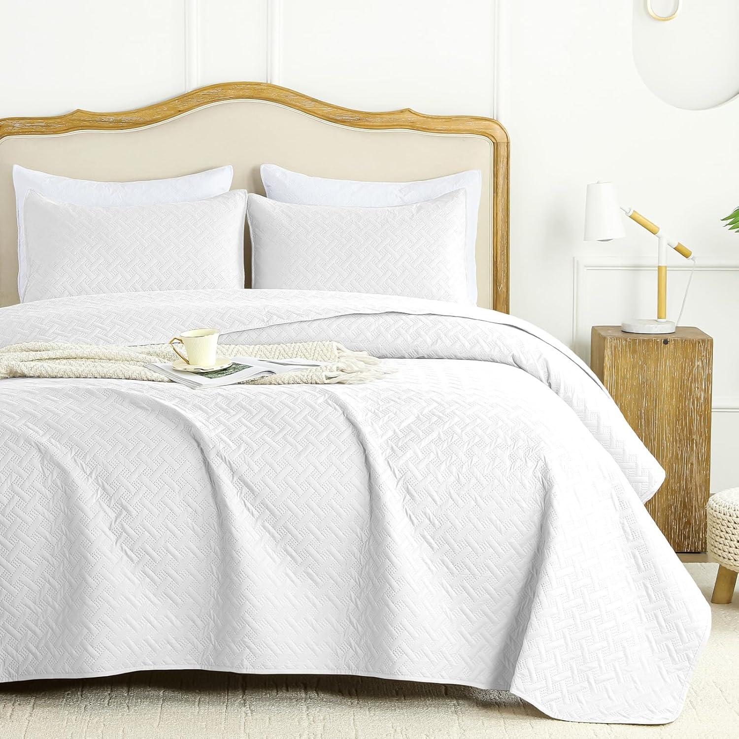FLYMME King Size Quilt Bedding Set White Lightweight Bedspreads for Summer,Soft...