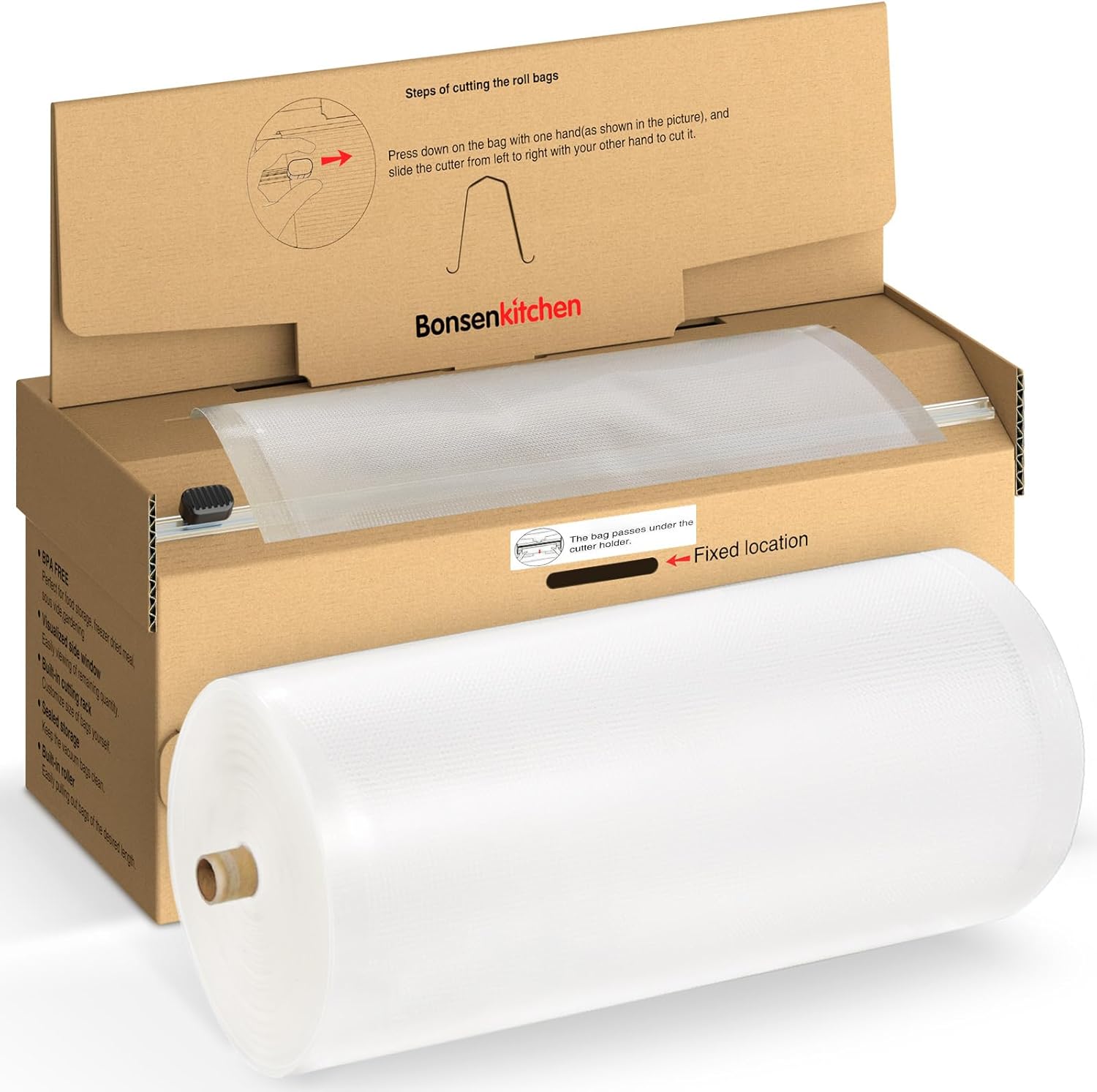 Bonsenkitchen 11” x 150’ Food Vacuum Seal Roll Keeper with Cutter, Vacuum Sealer...