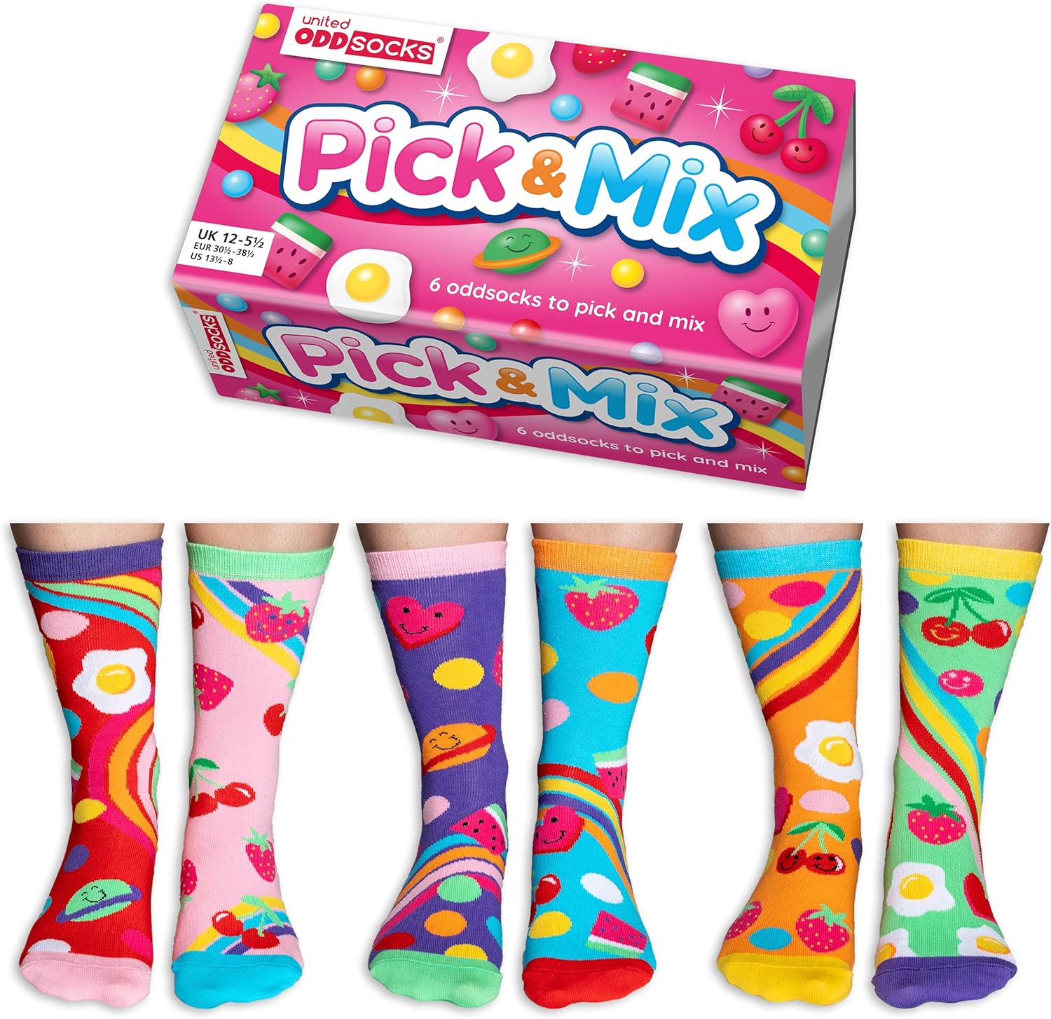 United Oddsocks Pick & Mix Box 6 Oddsocks For Girls UK 12-5.5 EUR 30.5-38.5