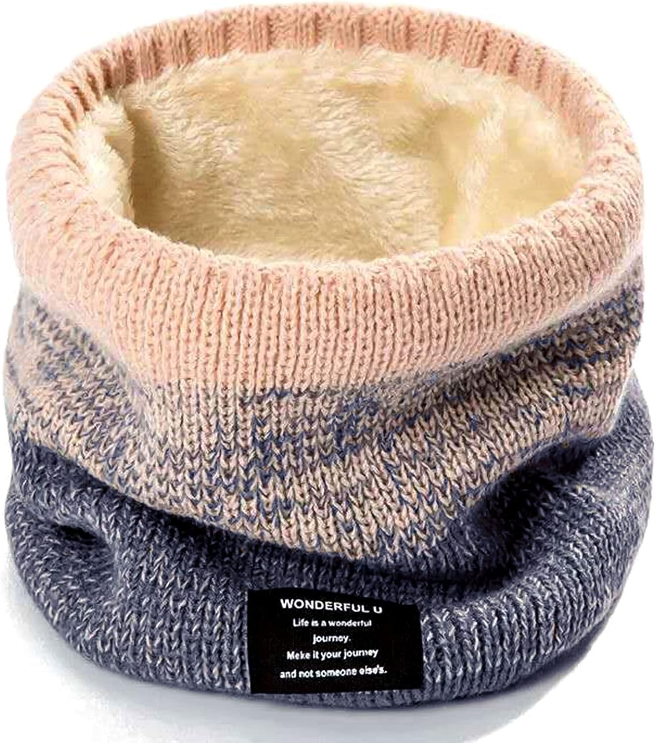 Winter Neck Warmer - Fleece Lined Snood Double Layer Fleece Knit Thermal Neck Ga...