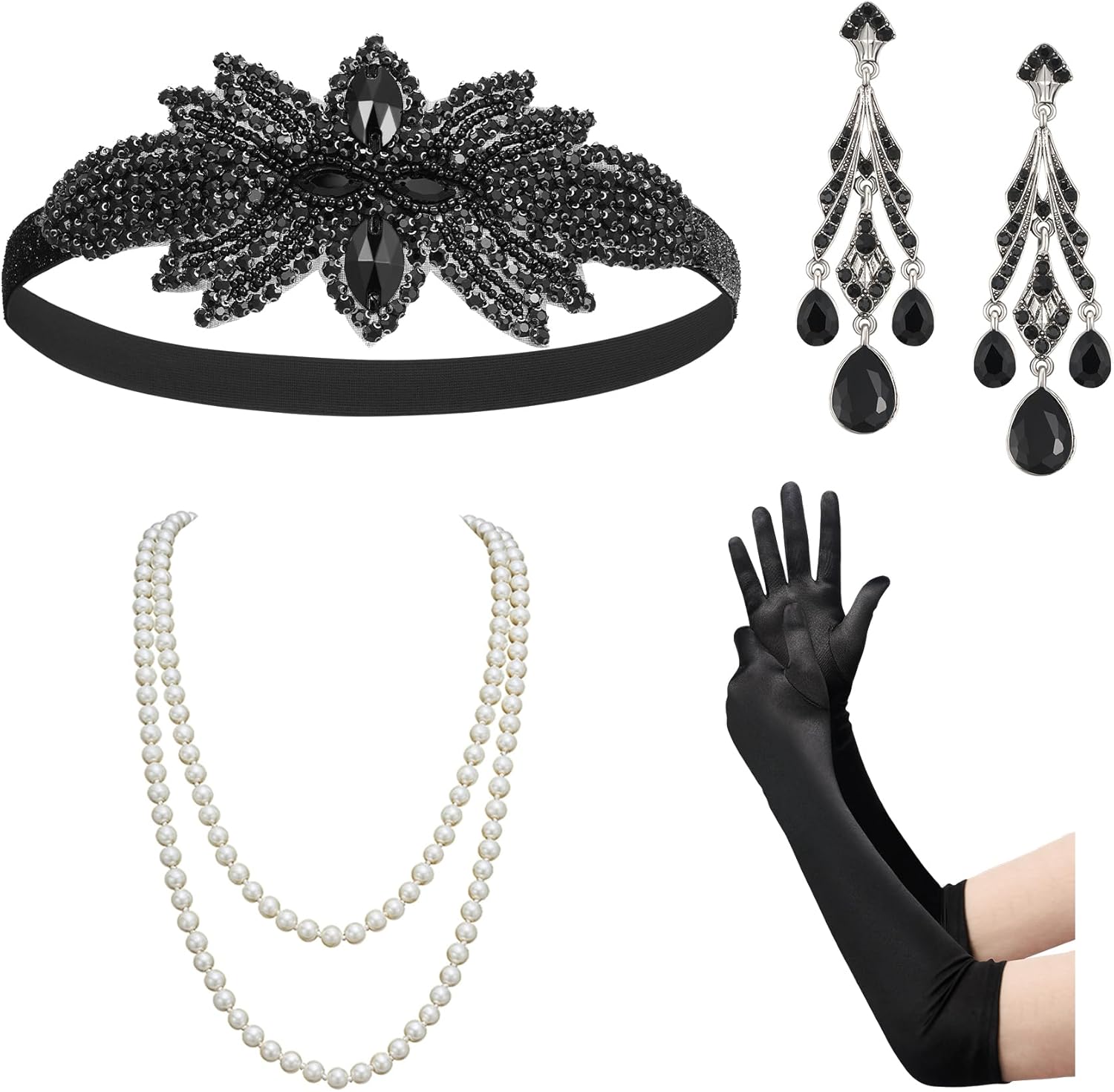 SWEETV 1920s Flapper Accessories Set for Women, Roaring 20s Great Gatsby Headban...