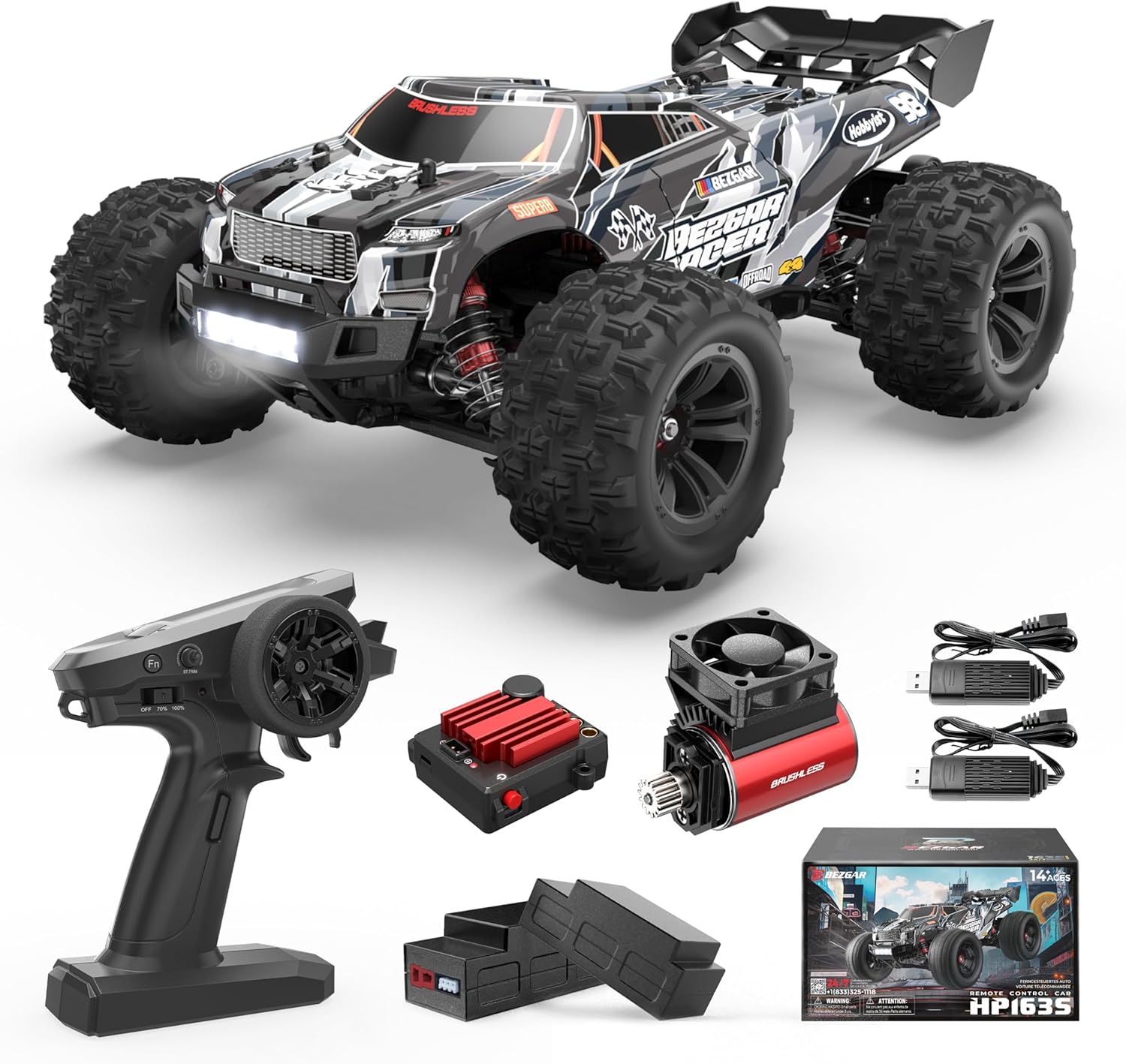 BEZGAR HP163S Fast RC Cars for Adults MAX 68KPH | 1/16 Scale Brushless RC Trucks...