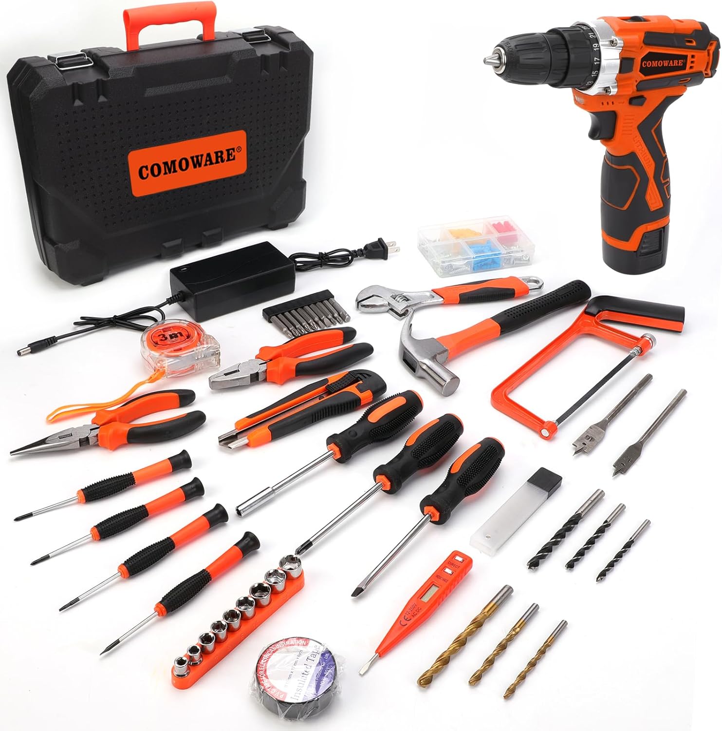 COMOWARE 16.8V Cordless Drill Set Combo Kit, 153 Pcs Tool Kit for Home, Professi...