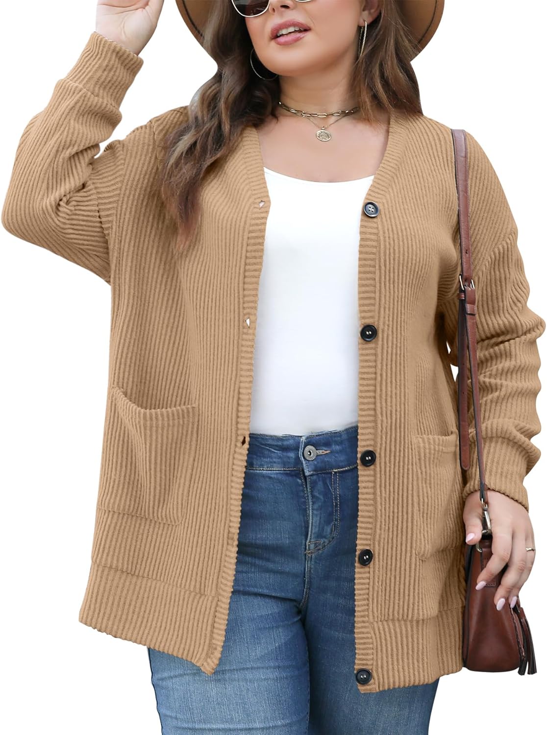Celkuser Women's Plus Size V-Neck Cardigan Sweater Lightweight Button-Down Open...