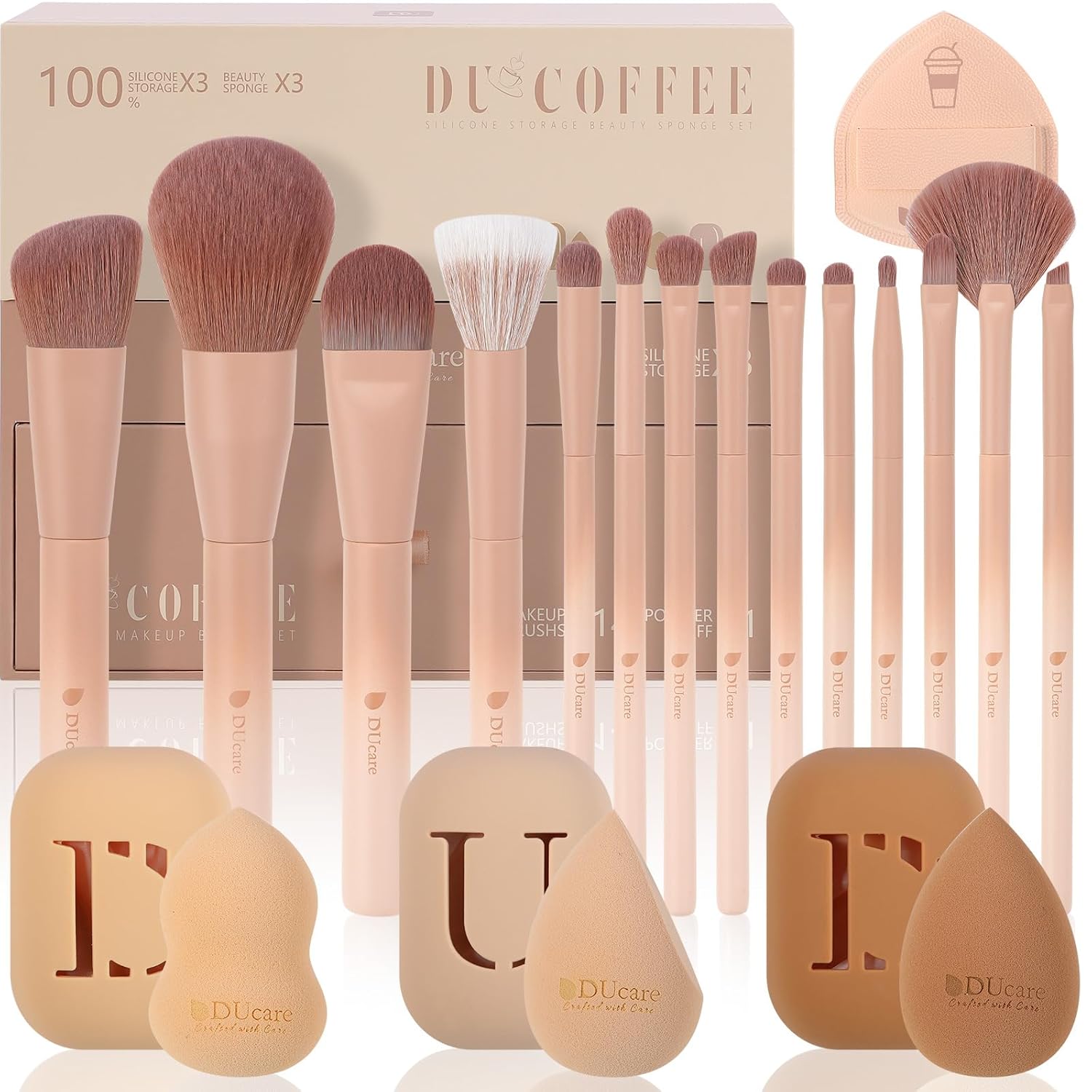DUcare Makeup Brushes 14Pcs Coffee Series Makeup Brush set with Makeup Sponges V...