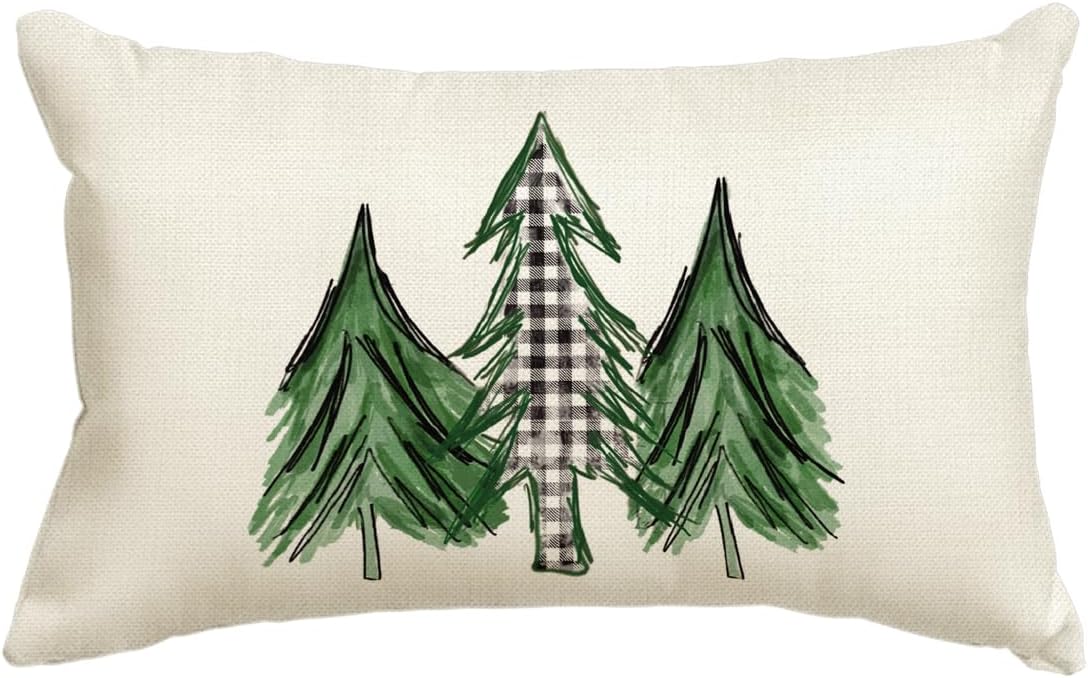 AVOIN Watercolor Christmas Tree Throw Pillow Cover, 12 x 20 Inch Holiday Buffalo...