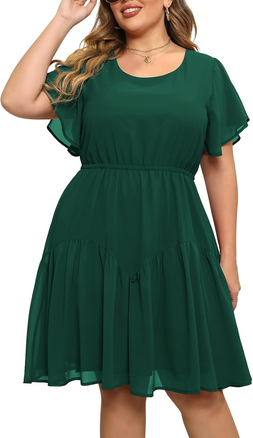 Nemidor Womens Casual Plus Size Summer Boho Chiffon Print Midi Skater Dress with...