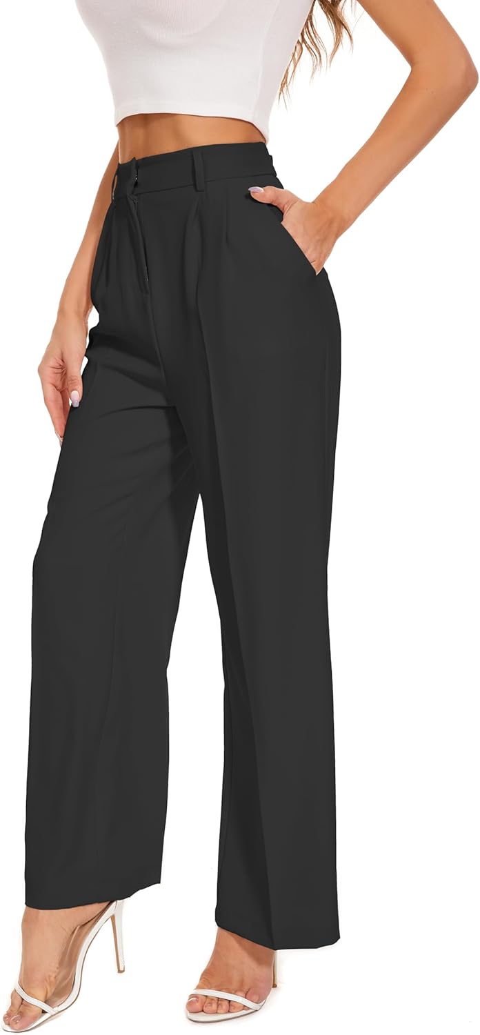 FUNYYZO Wide Leg Pants Women's High Elastic Waisted in The Back Business Work Tr...