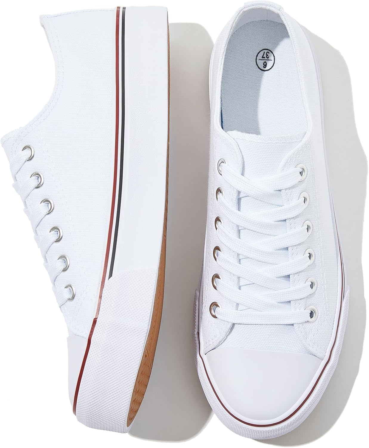 FRACORA Womens White Canvas Sneakers Low Top Lace Up Canvas Shoes Fashion Comfor...