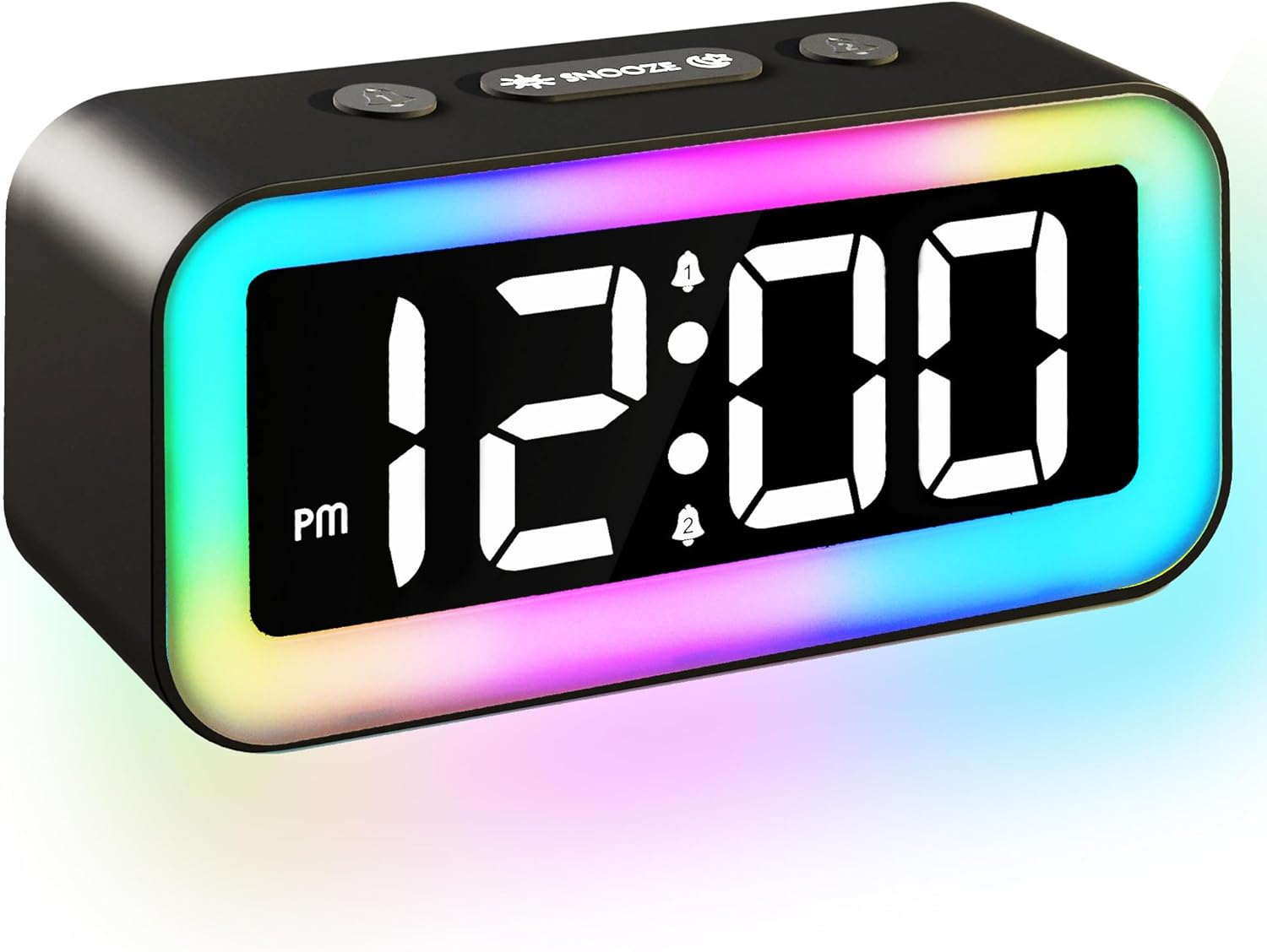 Colorful Nightlight LED Digital Alarm Clock with Super Loud Dual alarm, Weekday...