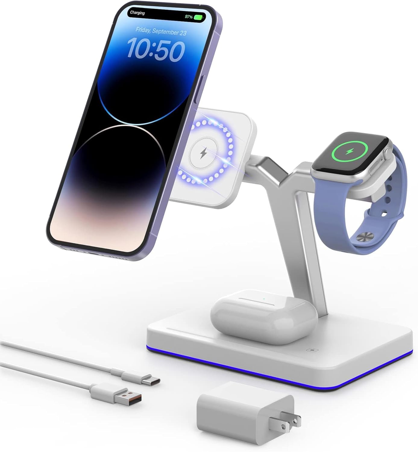 JoyGeek 3-in-1 Charger Stand for Magsafe: Magnetic Charging Station for iPhone 1...