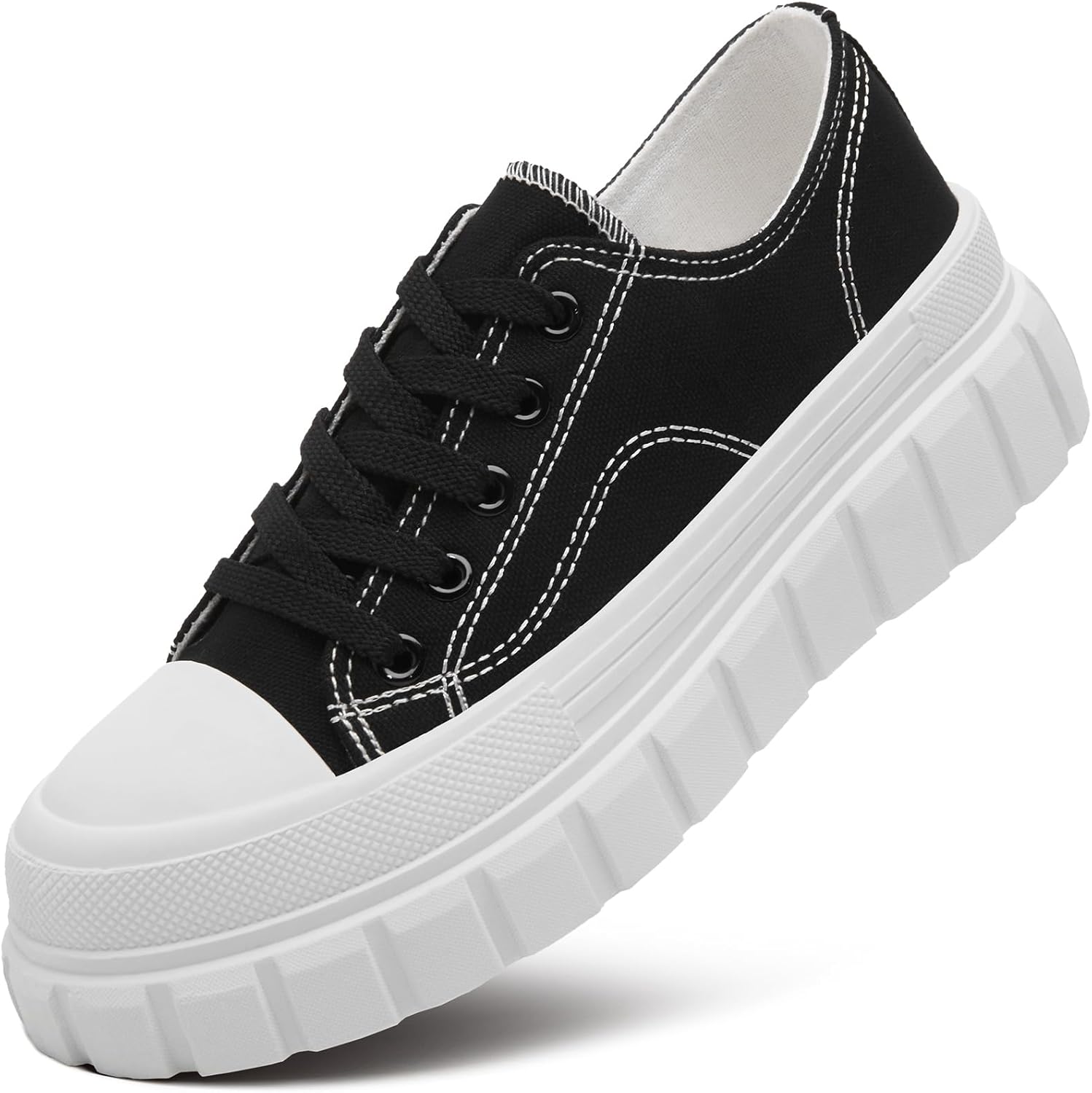 HYPOCRUTE Platform Sneakers for Women Low Top Canvas Shoes Womens Lace Up Platfo...