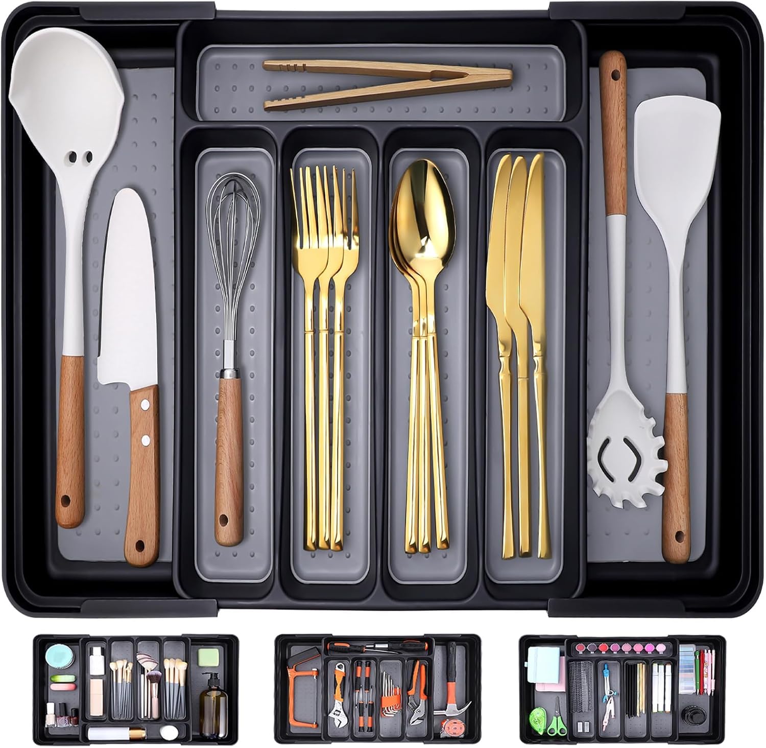 Silverware Drawer Organizer, Expandable Kitchen Drawer Organizer Utensil Drawer...