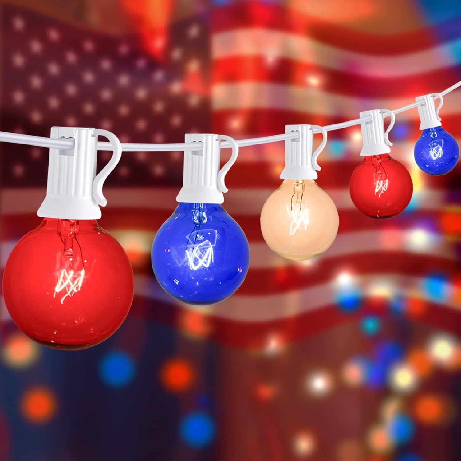SUNSGNE 4th of July Decorations Outdoor String Lights Waterproof Independence Da...