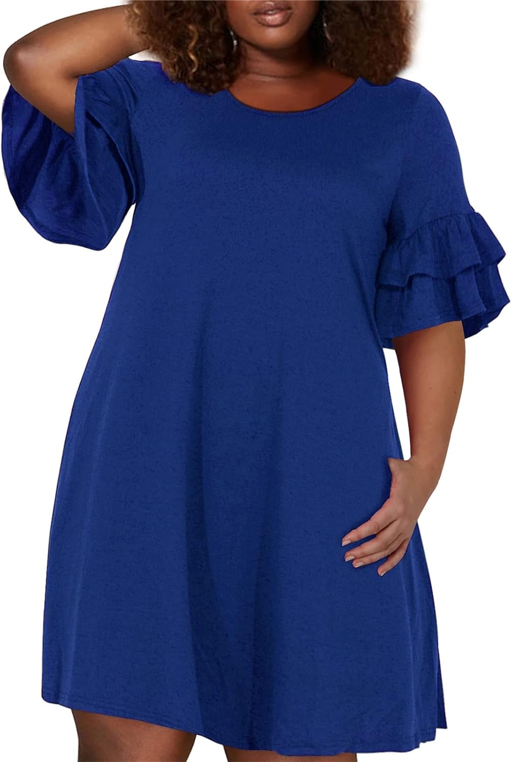 Nemidor Women's Ruffle Sleeve Jersey Knit Plus Size Casual Swing Dress with Pock...