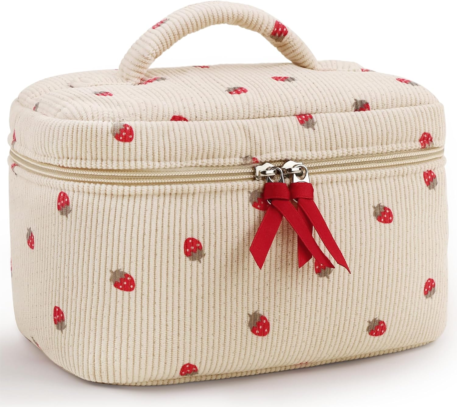 Prite Floral Makeup Bag Corduroy Cosmetic Pouch Cute Travel Toiletry Bag Aesthet...