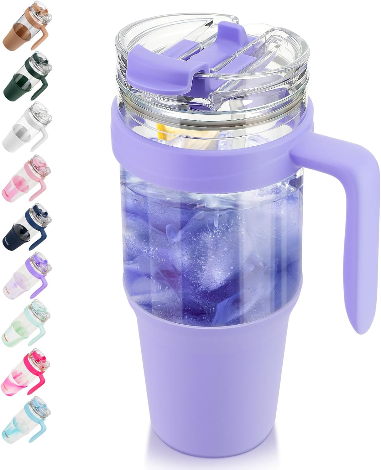 Tronco 40 oz Glass Tumbler with Straw and Lid, Leak-proof Flip Straw, Reusable G...
