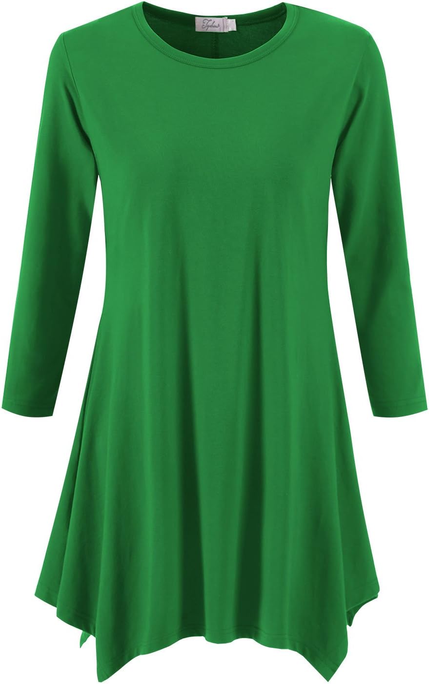 Topdress Women's Swing Tunic Tops 3/4 Sleeve Loose T-Shirt Dress XX-Large Green