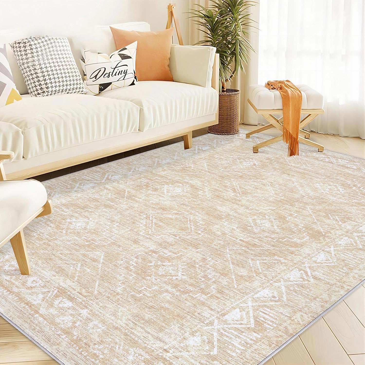 Moroccan Large Area Rug 5x7 - Soft Machine Washable Geometric Boho Distressed Fa...