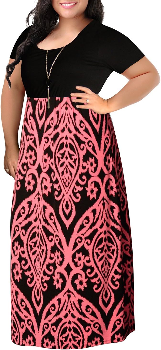 Nemidor Women's Chevron Print Summer Short Sleeve Plus Size Casual Maxi Dress 26...