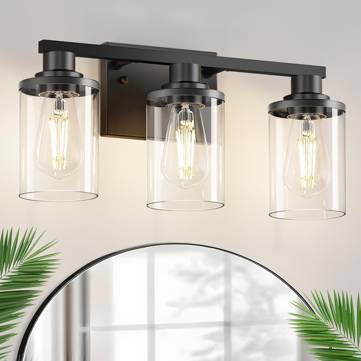 L LOHAS LED 3-Light Black Bathroom Light Fixtures,Modern Bathroom Lighting Fixtu...