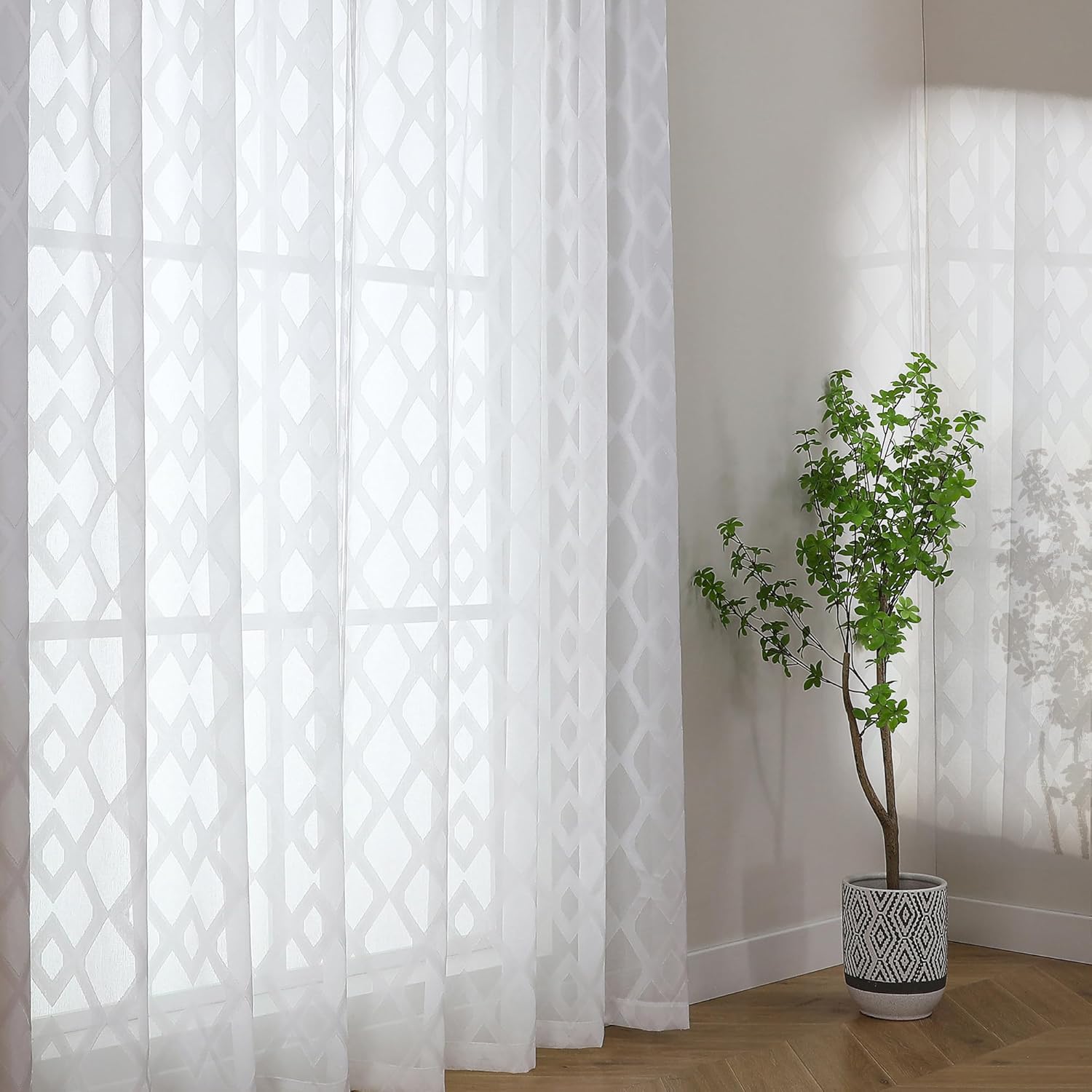 OWENIE White Sheer Curtains 84 Inches Long 2 Panels, Light Filtering Rod Pocket...