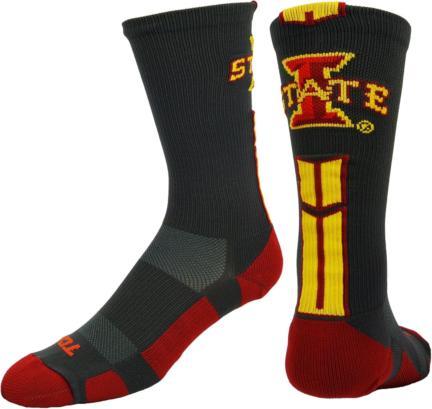 TCK Sports Iowa State Cyclones Socks Baseline 3.0 Crew Large Graphite/Cardinal/G...