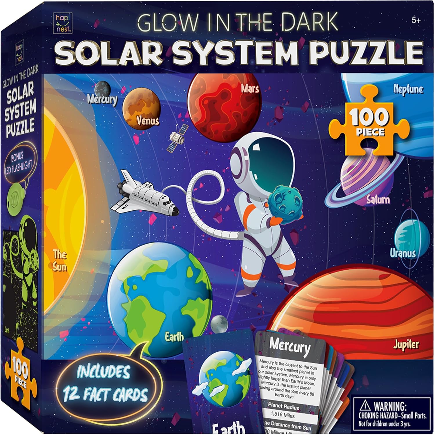 Hapinest Glow-in-The-Dark Solar System Puzzle 100 Piece Puzzles for Kids, Jigsaw...