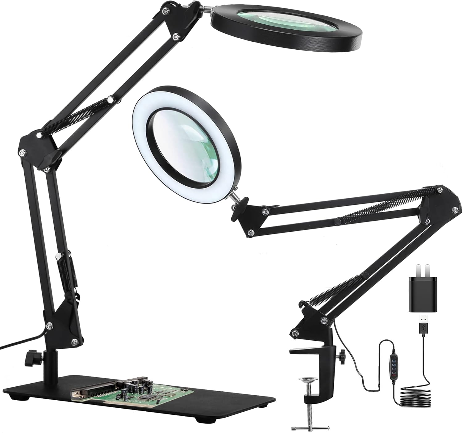 KIRKAS 10X Magnifying Glass with Light and Stand, 2-in-1 Stepless Dimmable and 3...