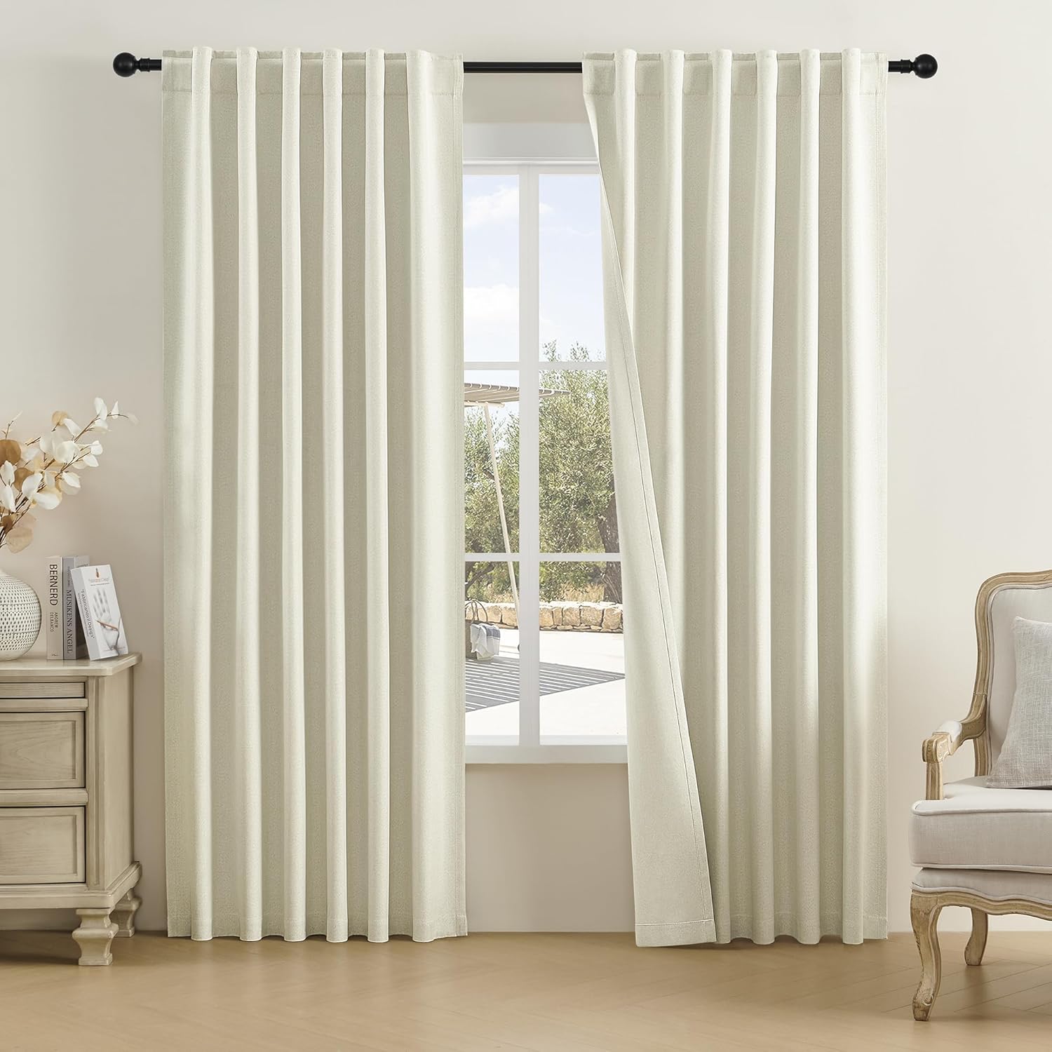 DUALIFE Beige Blackout Curtains 84 Inches Long for Bedroom Back Tab Rod Pocket B...
