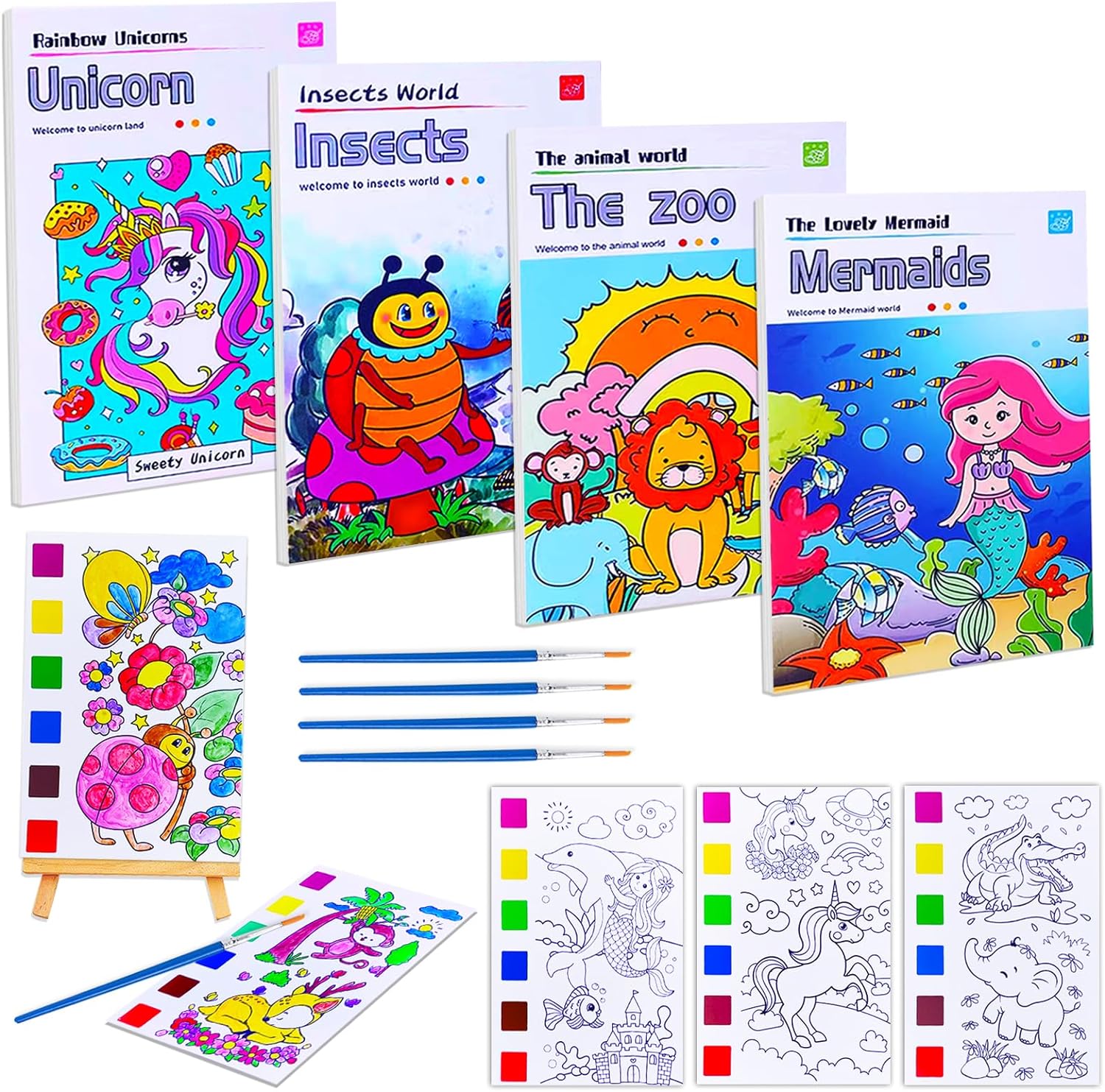 JUNQIU Paint with Water Books for Kids, Watercolor Painting Coloring Books for T...