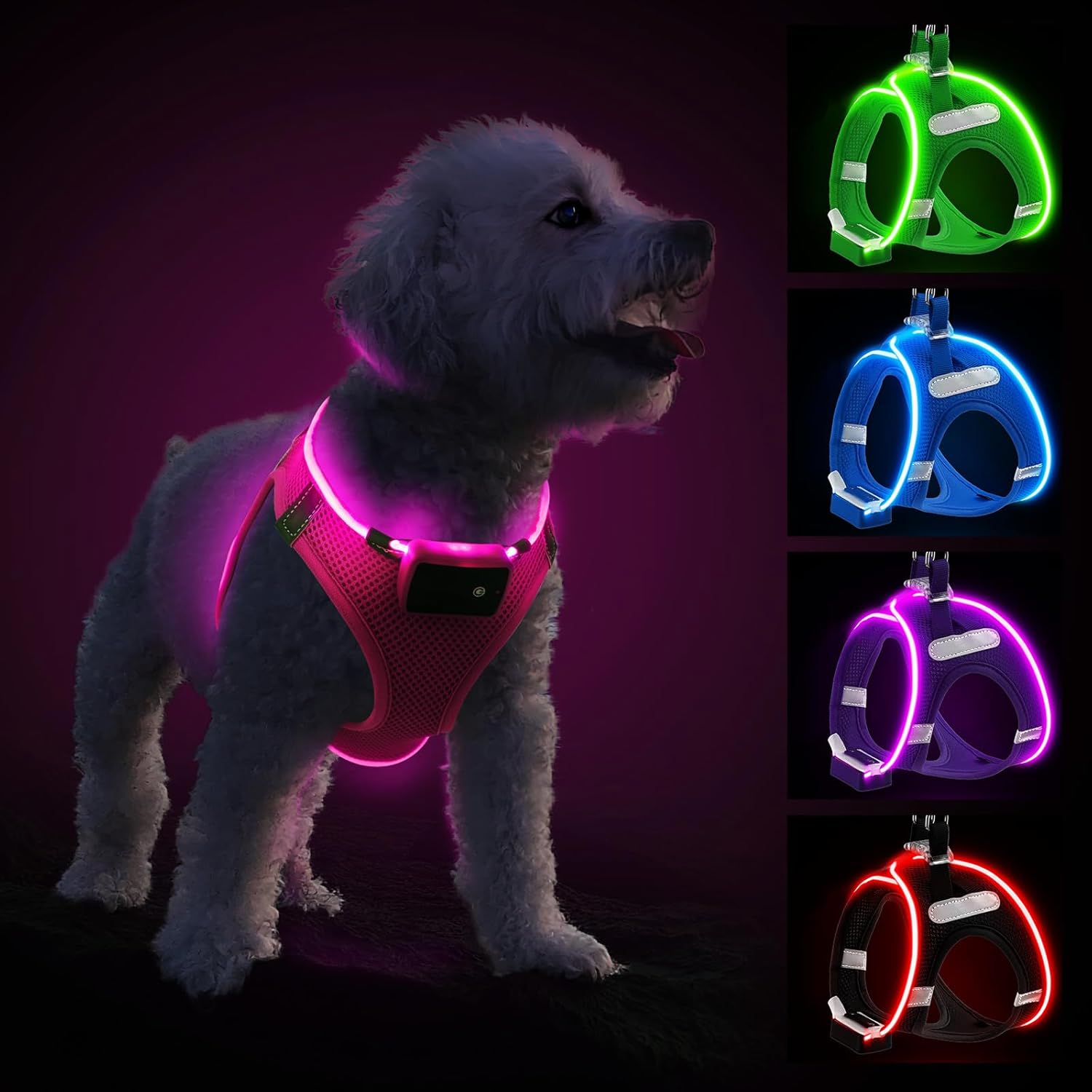 Light Up Dog Harness, Rechargeable LED Dog Harness for Puppy Small Medium Dogs F...