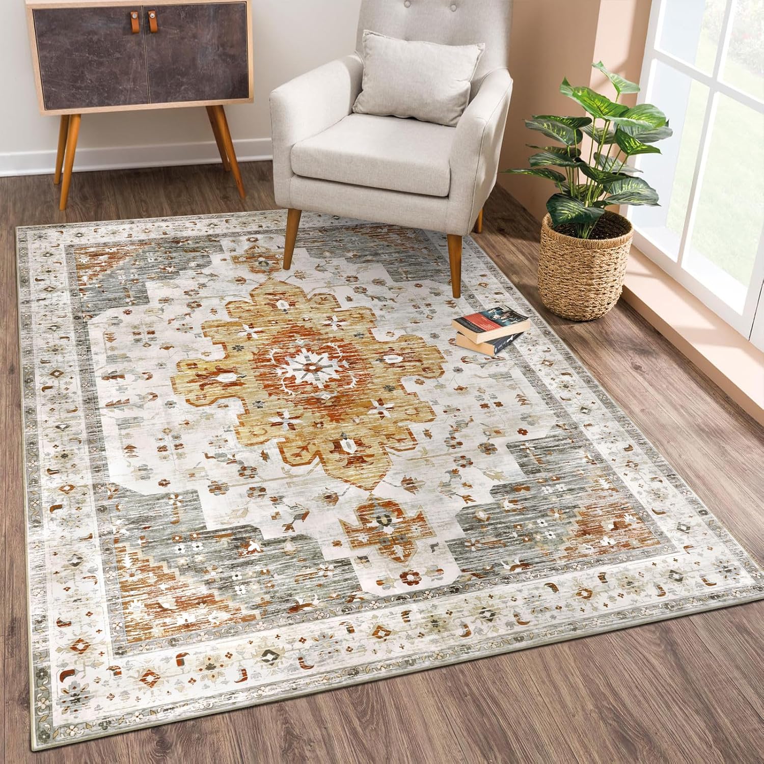 SHACOS 3x5 ft Boho Area Rug for Entryway Washable Entry Rug Indoor Doormat Orien...