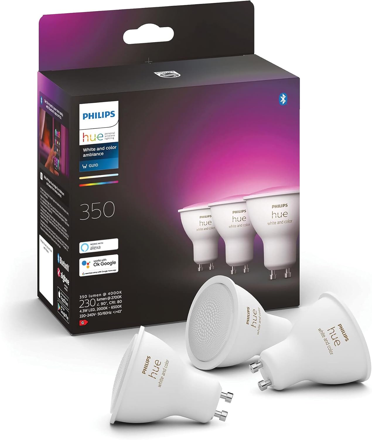 Philips Hue White & Colour Ambiance Smart Spotlight 3 Pack LED [GU10 Spotlight]...