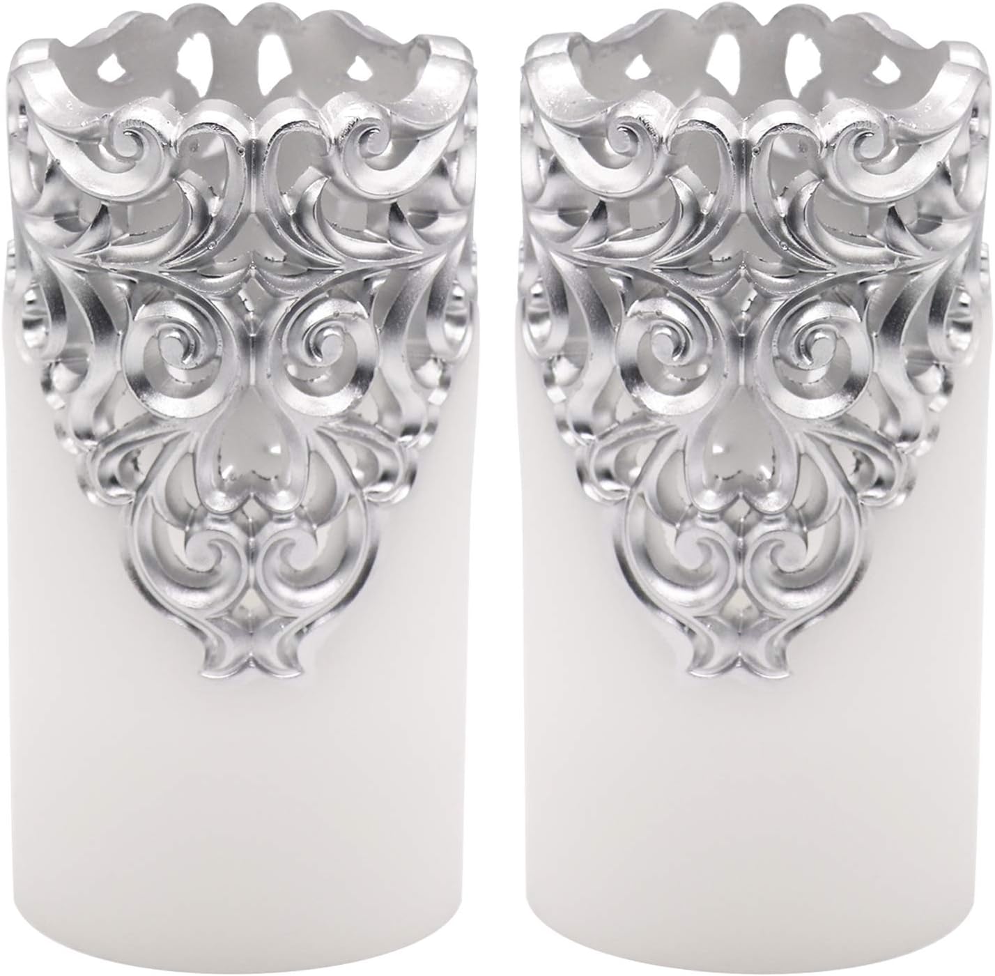 Eldnacele Hollow Vintage Silver Flickering Flameless Candles with 5H Timer, Batt...