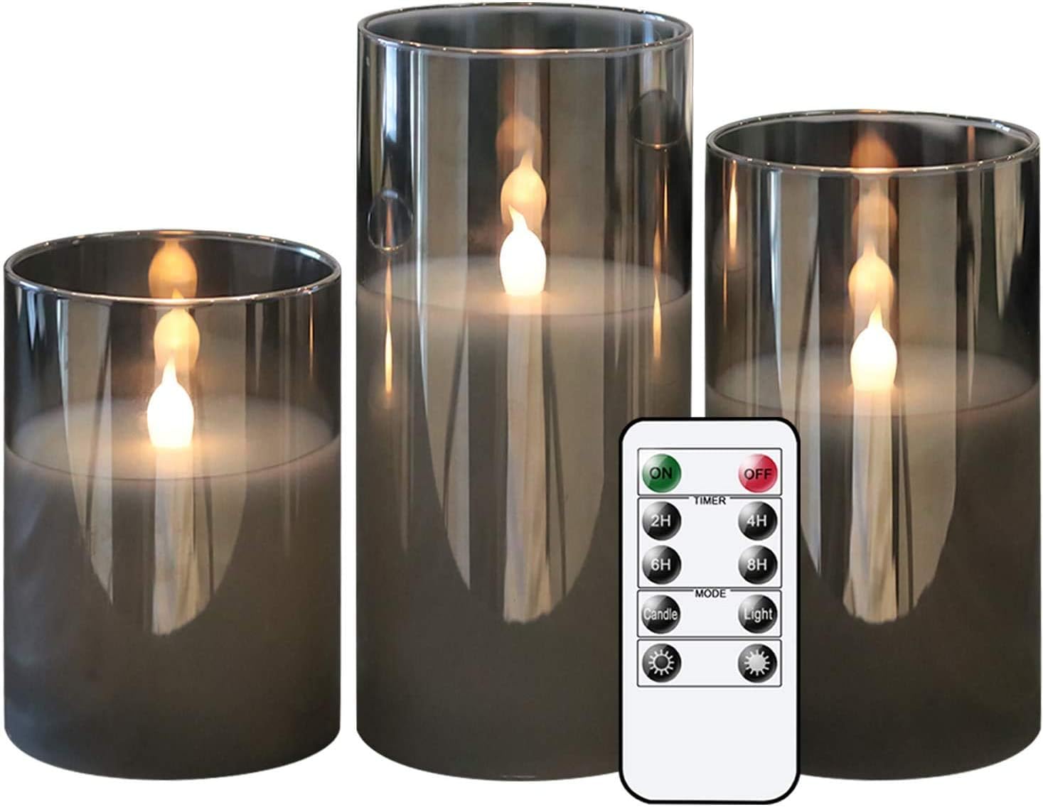 GenSwin Gray Glass Flameless Led Candles Battery Operated with Timer and 10-Key...