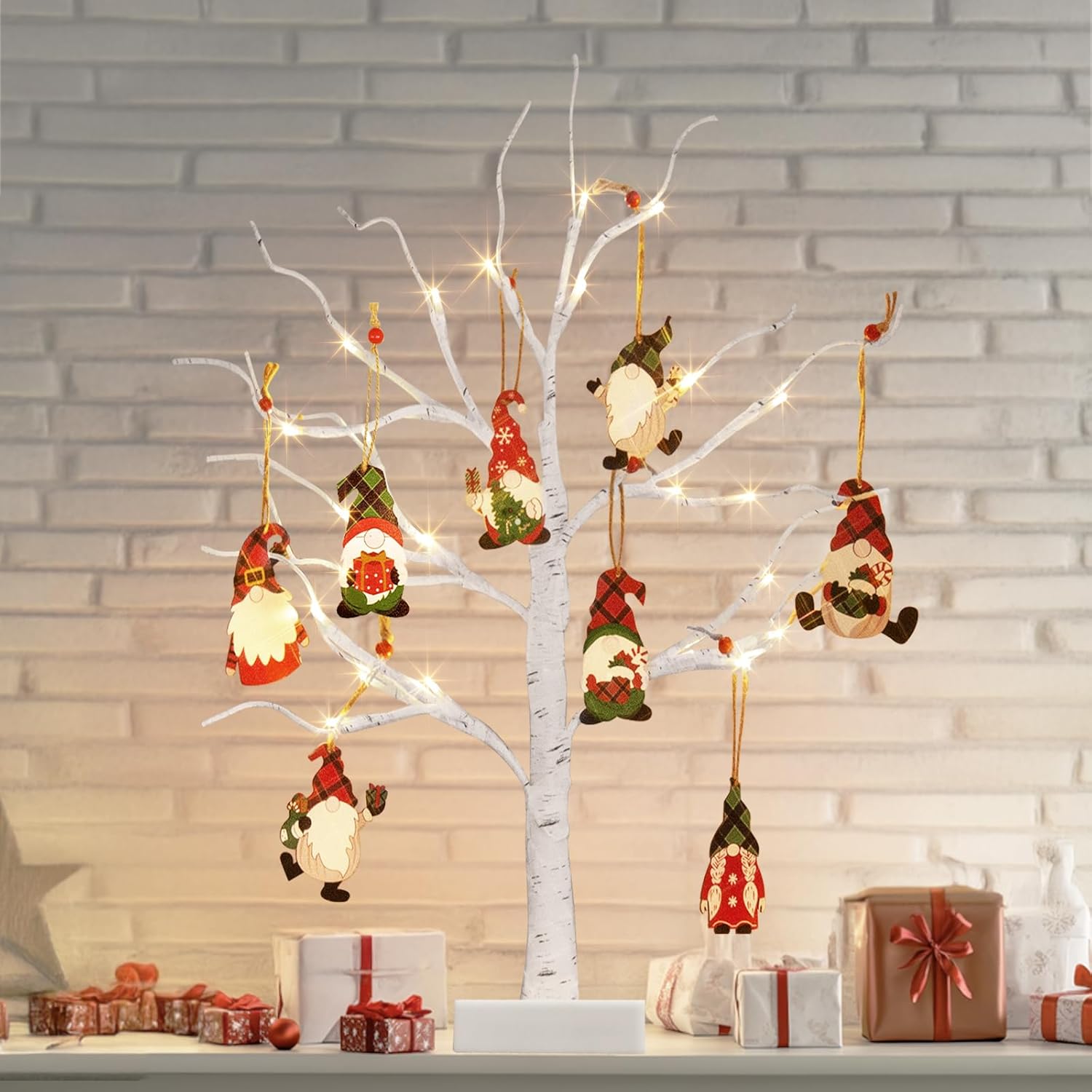 PEIDUO Christmas Decorations Indoor 2 FT 24 LT Lighted Birch Tree with 8 Christm...