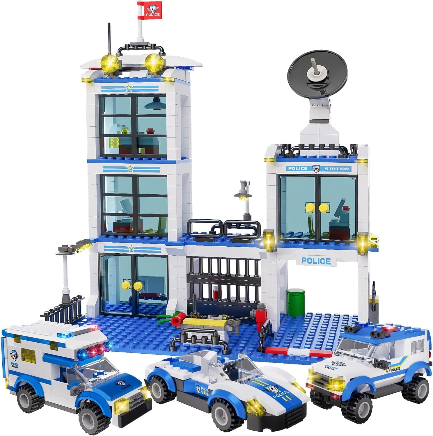 WishaLife City Police Station Building Kit, Police Car Toy, City Police Sets, wi...