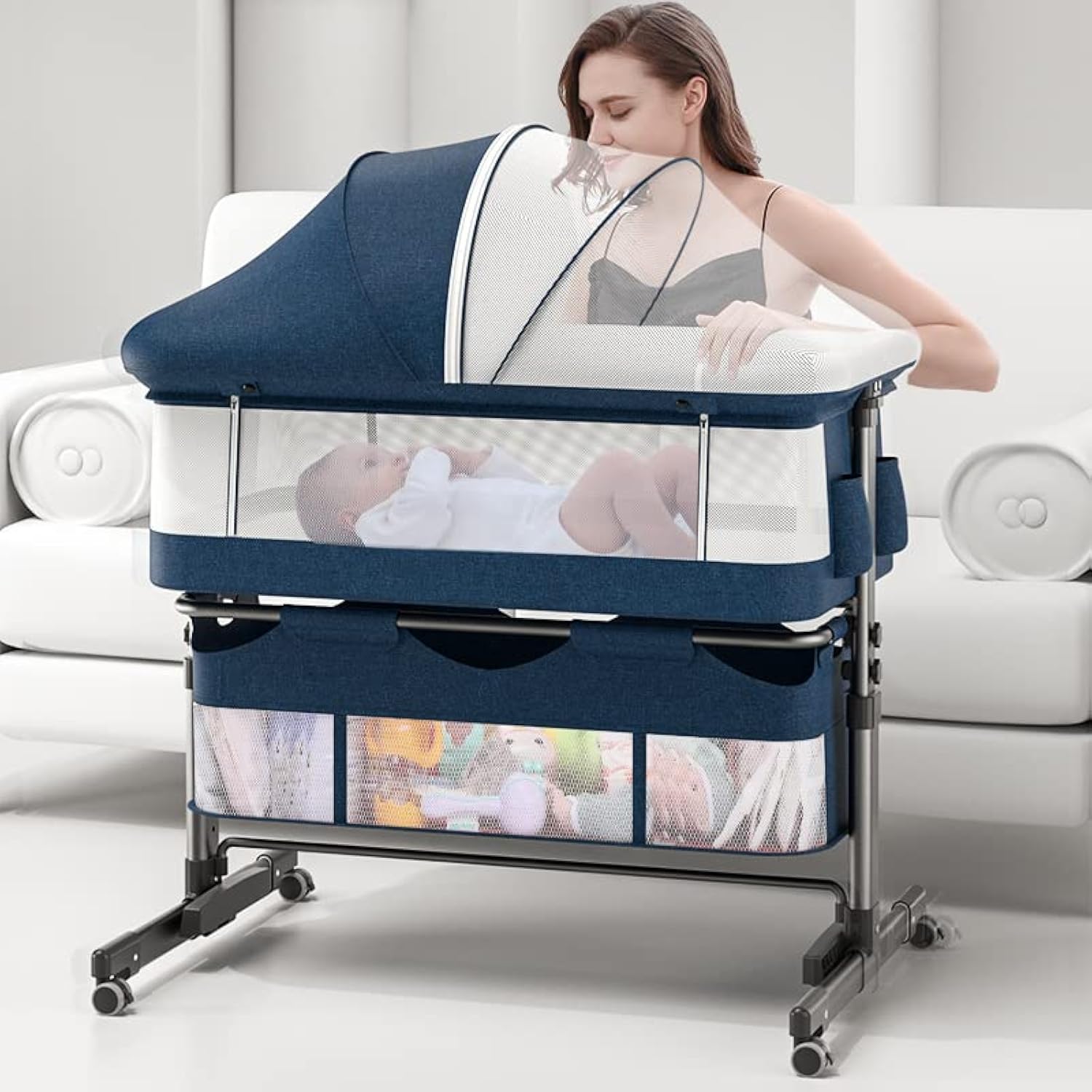 3 in 1 Baby Bassinet, Upgraded Beside Crib with 360° Highly Visible Mesh wall, C...