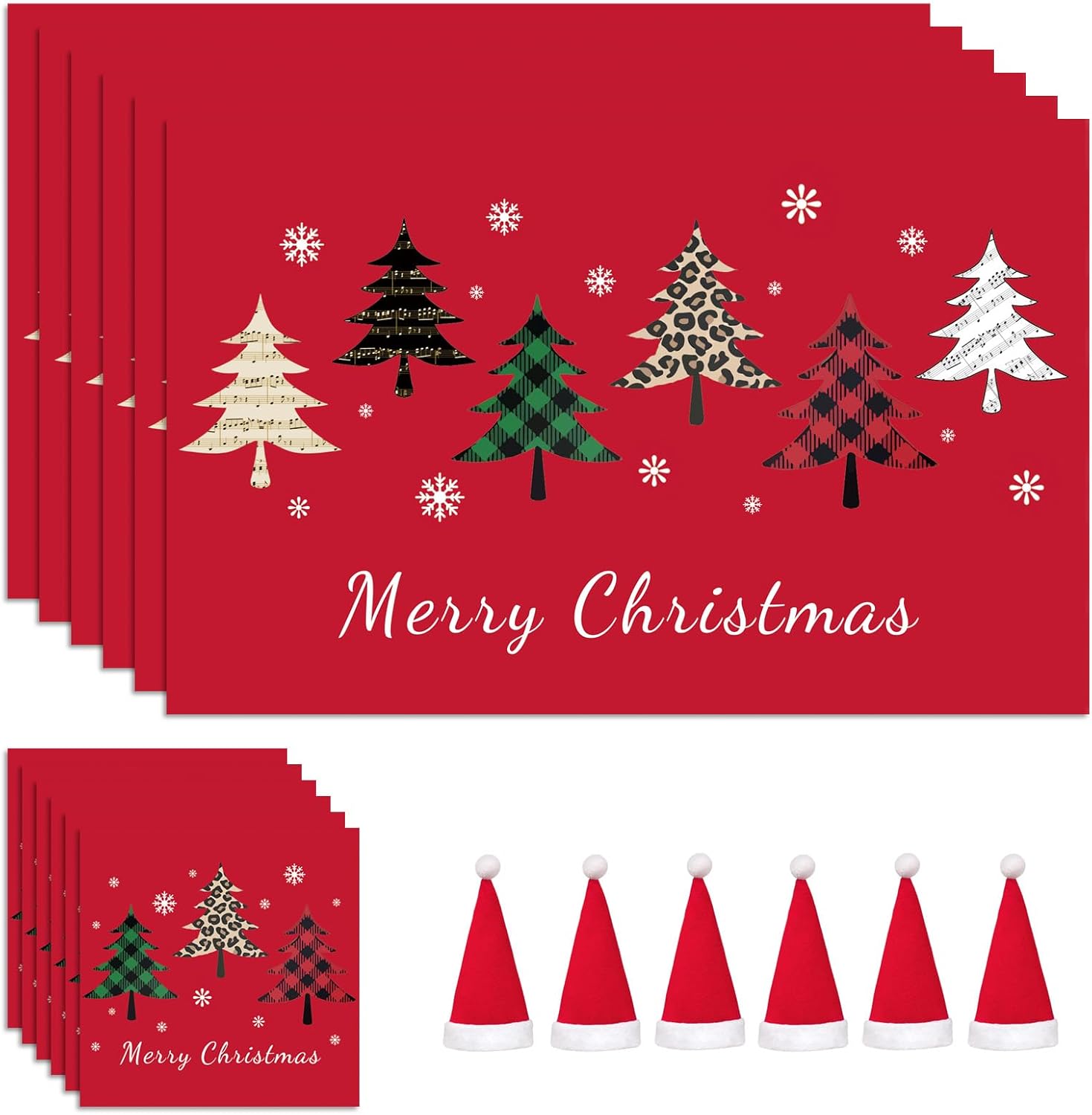 Christmas Table Decoration - 18Pcs Christmas Placemats Coasters Cutlery set, Chr...