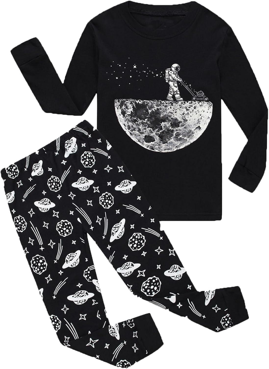 Toddler Boys Pajamas Sets Cotton Long Sleeve Sleepwear for Boys 4T Black/Glow Sp...