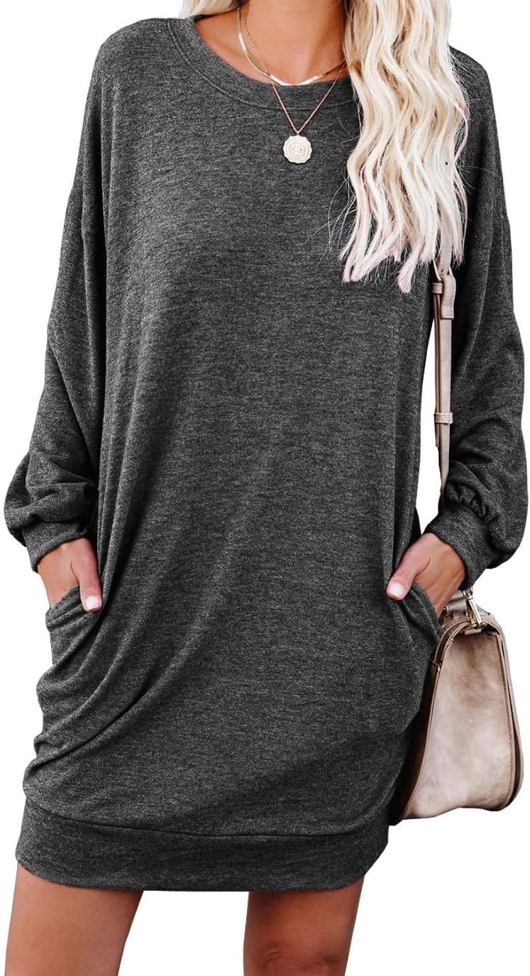 PrinStory Women Jumper Dress Long Sleeve Winter Dresses Casual Loose Mini Dresse...