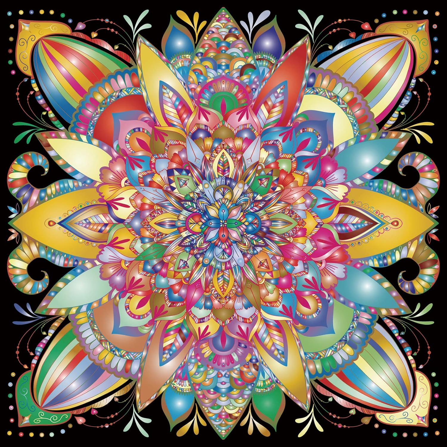Bgraamiens Puzzle-Black Fantasy-1000 Pieces Creative Colorful Mandala Jigsaw Puz...