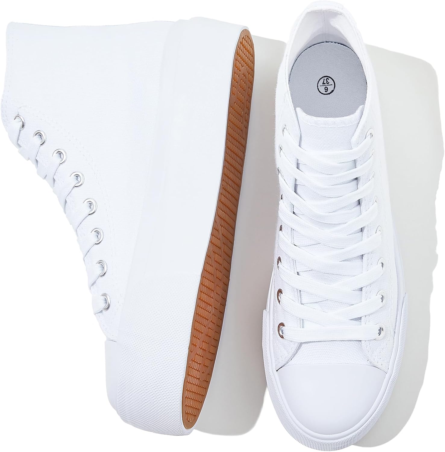 FRACORA Womens High Top Canvas Shoes White Black Platform Sneakers Lace Up Shoes...