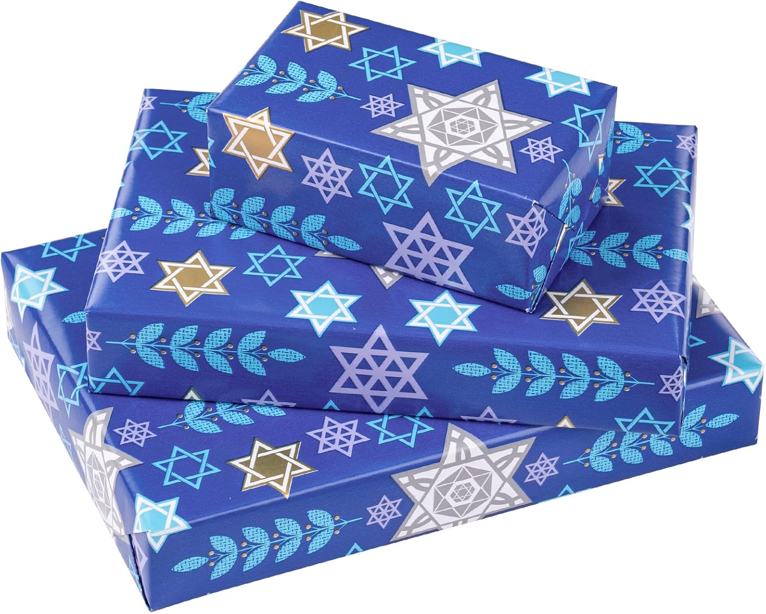 RUSPEPA Hanukkah Wrapping Paper Roll - Mini Roll - Blue Star of David Pattern Gr...