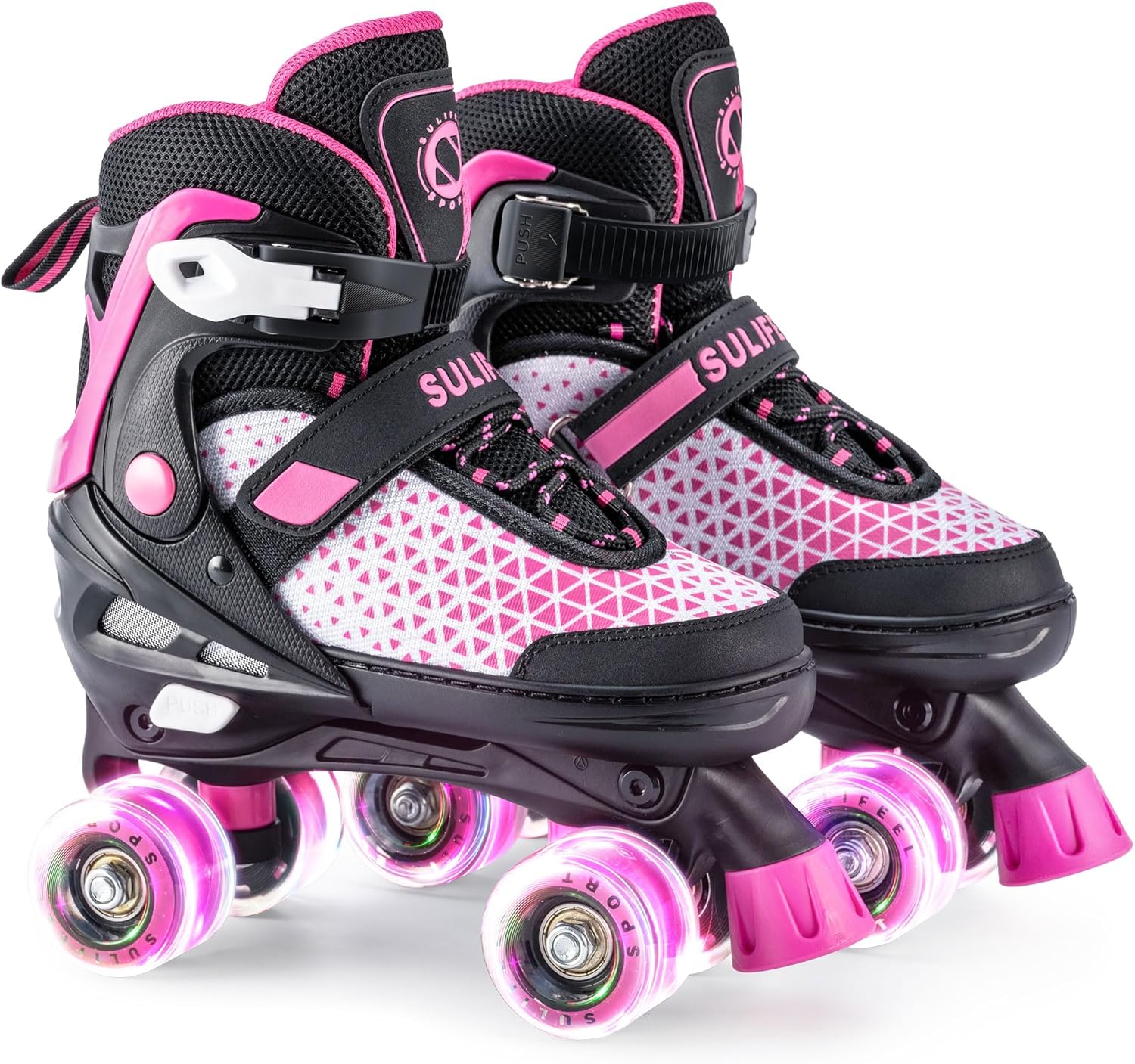 SULIFEEL Roller Skates for Girls Boys Kids,4 Sizes Adjustable Quad Skates with L...