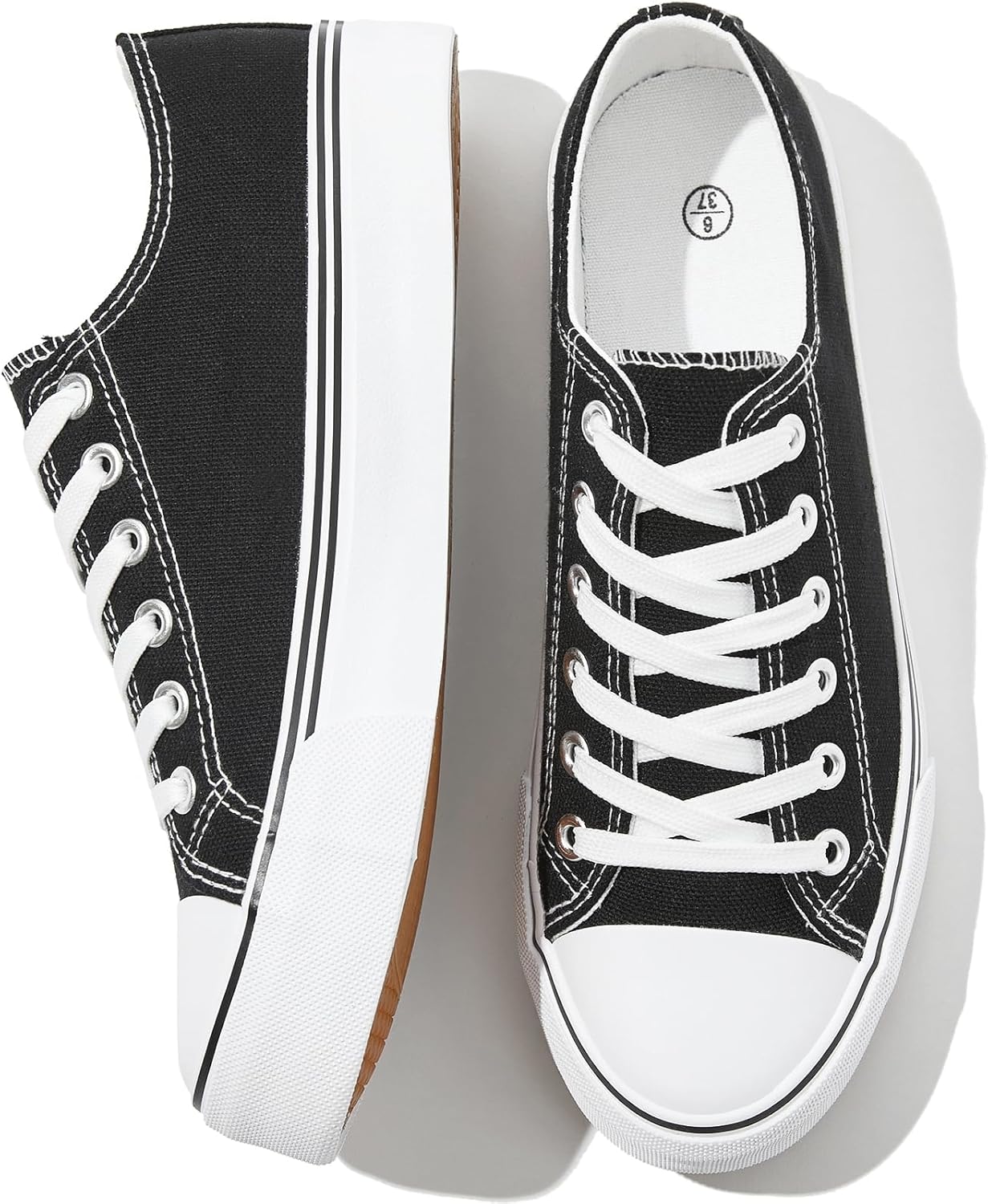 FRACORA Womens White Canvas Sneakers Low Top Lace Up Canvas Shoes Fashion Comfor...