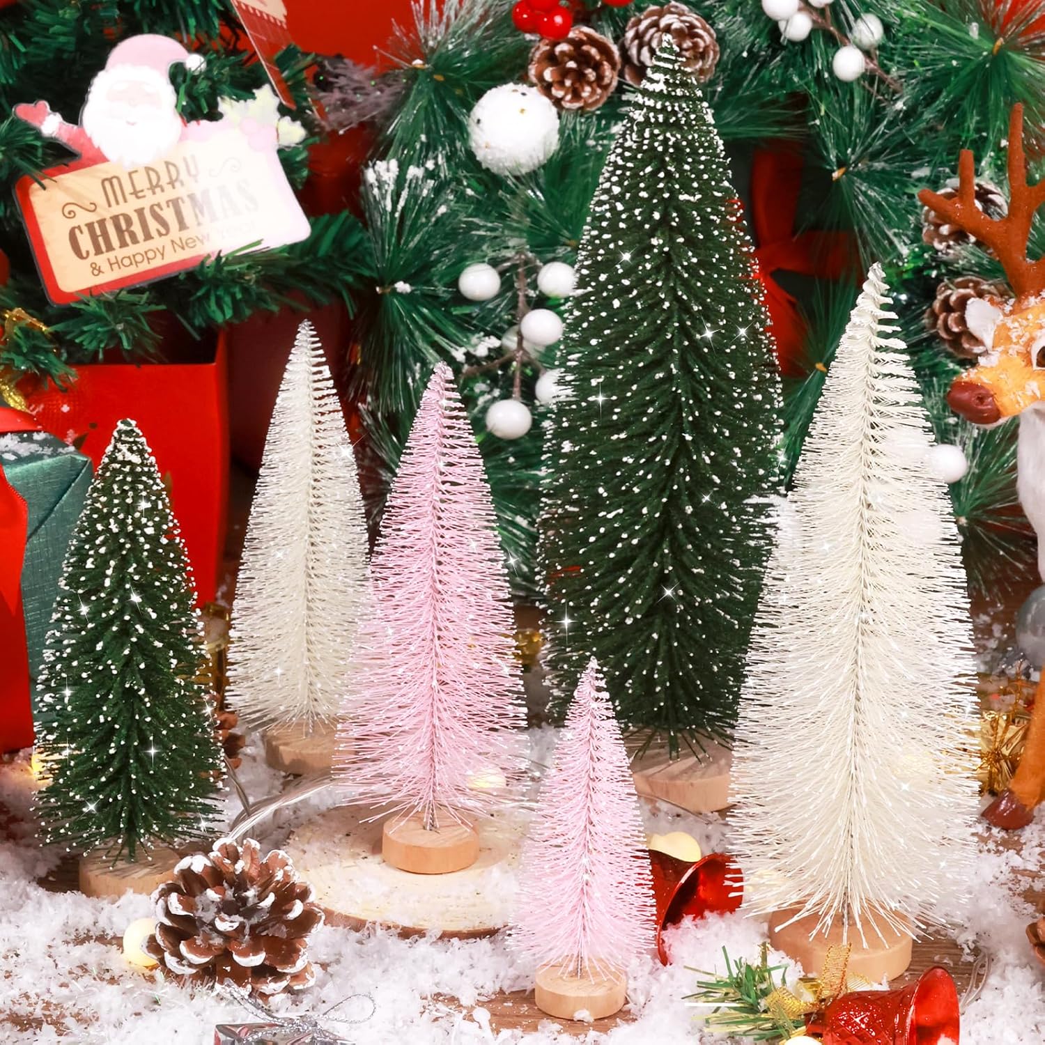 Hatisan 6pcs Mini Christmas Trees Decorations Small Bottle Brush Trees with Wood...
