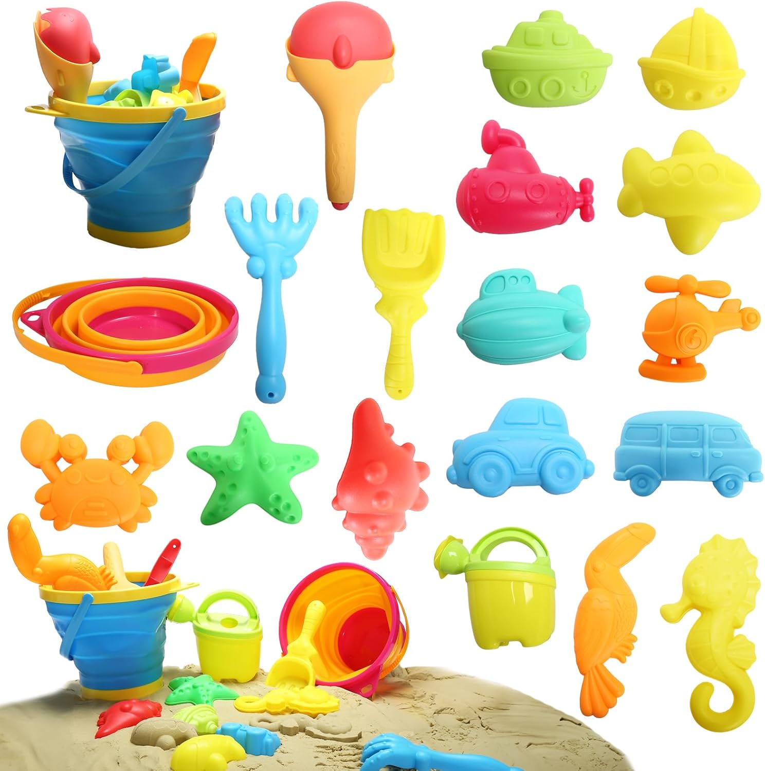 Collapsible Beach Toys for Toddler Kids, Sand Toys for Toddler Kid with 2 Collap...
